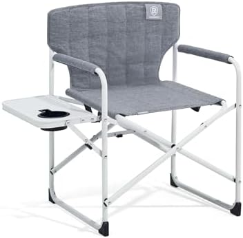 EVER ADVANCED Kids Directors Chair with Side Table, Padded Kids Folding Camping Chair Outdoor with Safety Lock, Lightweight Portable Camp Chairs for Beach, Balcony, Patio, Supports 150lbs, Grey