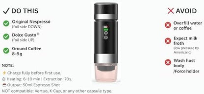 Portable Coffee Maker KF-JN-03 with Digital Display & 20 BAR Pressure – Hot & Cold Brew, Compatible with Coffee Grounds and Capsules, Compact Single-Serve Design with Transparent Cup & 60ml Tank