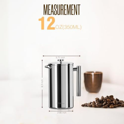 Utopia Kitchen 304 Grade Stainless Steel French Press 12 Oz, Silver
