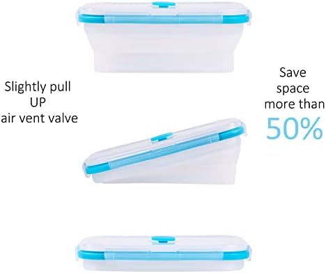 Collapsible Food Storage Containers with Airtight Lid & Vent, 27oz, Kitchen Stacking Silicone Collapsible Meal Prep Container Set for Leftover, Microwave Freezer Dishwasher Safe, Translucent, Set of 4