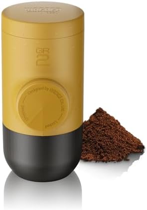 WACACO Minipresso GR2, Portable Espresso Maker Compatible Ground Coffee, Espresso Machine 18 Bar Manually Operated (Golden Ochre)