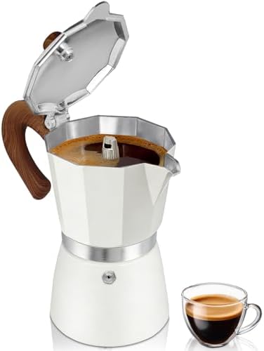 Coffee Maker Stovetop Espresso Maker 6 Cup Aluminum Moka Pot Percolator 10oz 300ml Easy Brewing for Electric Ceramic Stoves Home Camping Italian Cuban Café Classic White