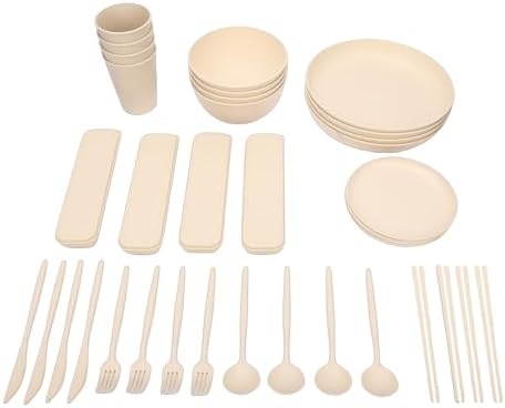 Unbreakable 4 Person Dinnerware Set, Lightweight Plates Bowls Cutlery 44 Pieces, PP Material for Home Picnic Camping, Includes Storage Box