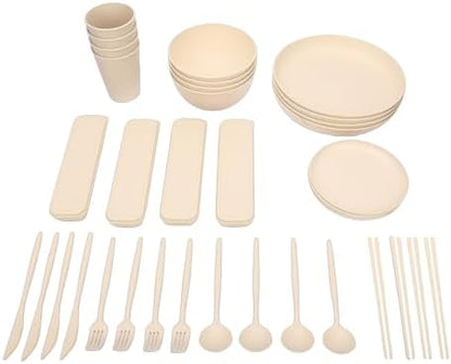 AUNMAS 48 Pcs Dinnerware Sets, Reusable Unbreakable Dishwasher & Microwave Safe Plates Bowls Cups Kits for 4 People, for Outdoor RV Picnic Home Party Travel Camping