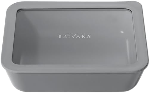 Glass Food Storage Container with Lid, 6-Cup Medium Rectangle | Microwave-Safe Airtight Lid, Oven-Safe Ceramic-Coated Glass | Zero Plastic, No PFAS/PFOA/BPA, Reusable [Smoke]
