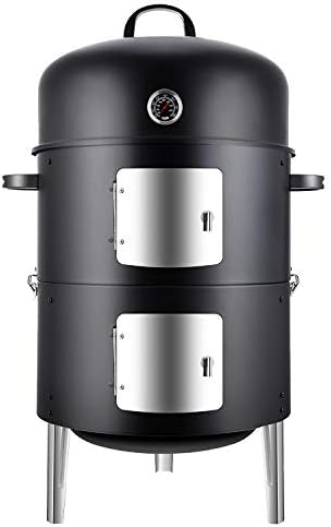 Realcook Vertical 17 Inch Steel Charcoal Smoker, Heavy Duty Round BBQ Grill