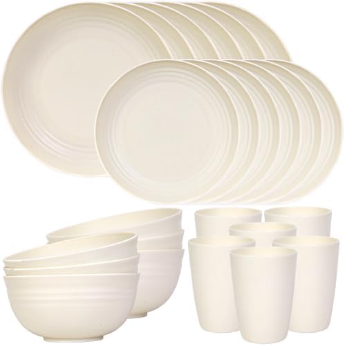 Quatish 24 Piece Plates and Bowl Set for 6, Dinnerware Dish Set for Kitchen