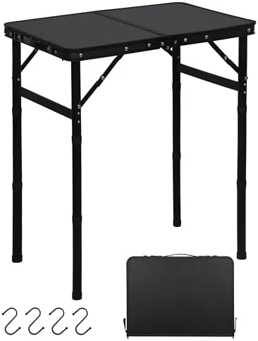 LOFTEY Small Folding Table, 2 ft Portable Camping Table, Adjustable Height