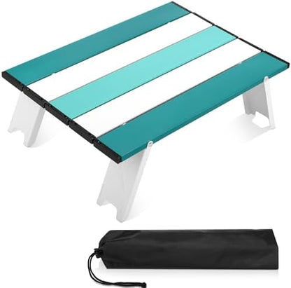 CroBlissful Beach Table Folding Camping Portable Table Striped White Aluminum Side with Carry Bag for Summer Camping Picnics and Outdoor Activities(16x11x5 in,Mint Green)
