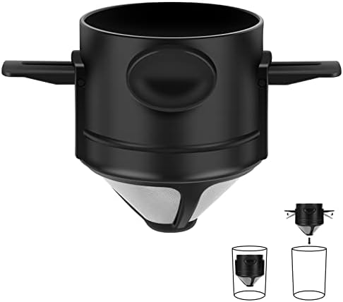 Pour Over Coffee Maker,Portable Stainless Steel Reusable Coffee Filter, Mini Collapsible Paperless Single Serve 1 Cup Coffee Dripper Cup Easy To Clean For Travel Camping