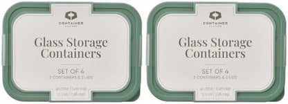 Glass Food Storage Containers with Lids — 8 Piece — 57.5 oz & 40.57 oz Glass with BPA-Free Leak Resistant Stackable Lids — Microwave, Oven & Dishwasher Safe — Ideal for Meal Prep & More - Soft Sage