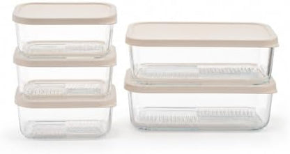 Glass Food Storage Containers with Lids - 10 Piece - 3 x 25.4 oz & 2 x 57.5 oz Glass with BPA-Free Leak Resistant Stackable Lids - Microwave, Oven & Dishwasher Safe - Ideal for Meal - Vanilla Mist