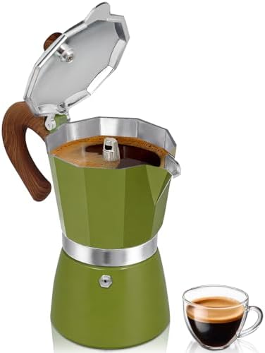 Coffee Maker Stovetop Espresso Maker 6 Cup Aluminum Moka Pot Percolator 10oz 300ml Easy Brewing for Electric Ceramic Stoves Home Camping Italian Cuban Café Classic Green
