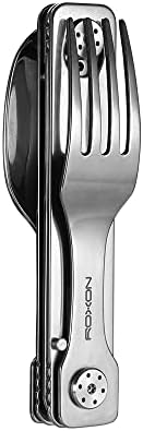 ROXON 3-in-1 Camping Utensils Set with Case (Knife, Spoon, Fork) Silver