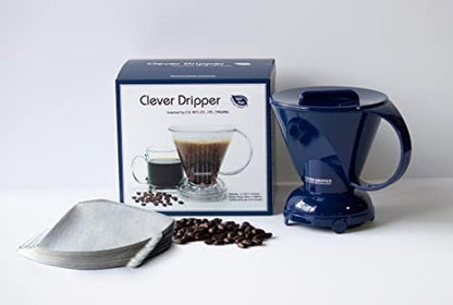 Clever Coffee Dripper | Large 18 oz | Royal Blue | BPA-Free | 100 Filters