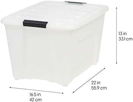 IRIS USA 54 QT Plastic Storage Box with Lid and Latches - 4 Pack - BPA-Free, Discreet Organizing Solution, Durable Nestable Stackable Containers, Secure Pull Handle - Pearl