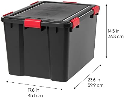 IRIS USA 4-Pack 74 Qt Storage Bins with Gasket Lids, Black/Red