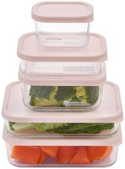 Glass Food Storage Containers with Lids - 18 Piece - 10.5 oz, 17.6 oz & 25.4 oz Sets Glass with BPA-Free Leak Resistant Stackable Lids - Microwave, Oven & Dishwasher Safe - Ideal for - Berry Blush