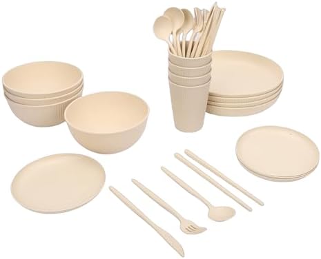 Keenso Dinnerware Sets Unbreakable Lightweight Plates Bowls for 4 People Dining Camping Kitchen Use
