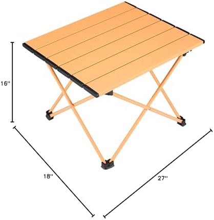 Tesouro Portable Camping Table,Folding Side Table Aluminum Top for Outdoor Cooking, Hiking, Travel, Picnic (Apricot-Large)