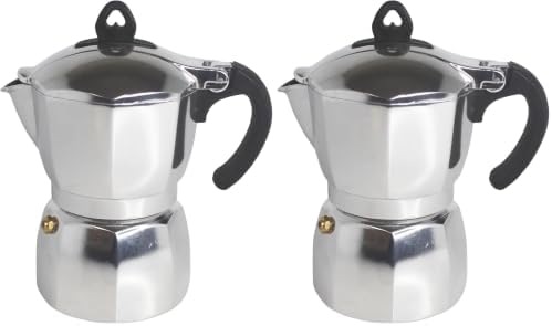 Imusa 6 Cup Stovetop Espresso Maker with Heart Shaped Knob, Silver (Pack of 2)