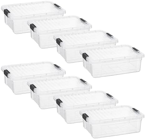 Superio 7.4 Quart Clear Plastic Storage Bin with Lid, Stackable Organizer Box, BPA-Free Storage Container for Home, Garage, School & Office, 8 Pack