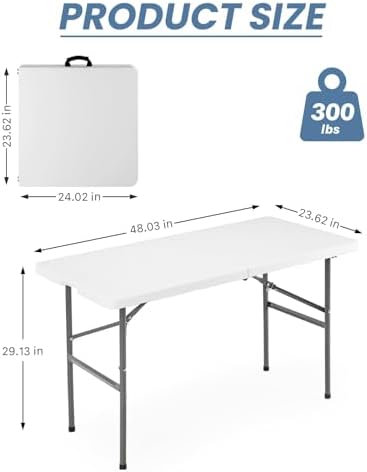 DUMOS 4 FT Folding Picnic Table, Portable Plastic Table, Easy to Keep