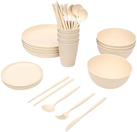 Keenso Dinnerware Sets Unbreakable Lightweight Plates Bowls for 4 People Dining Camping Kitchen Use