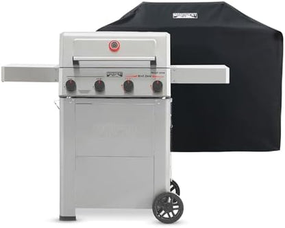 Monument Grills 4 Burner Propane Mesa 2 Gas Grill with Broil Zone, Stainless Steel Outdoor Patio Barbecue Grill with Cover, Foldable Side Shelves, Fast Heating, Fast Assembly, Mesa II 410FBZ