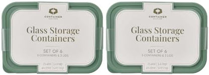 12-Piece Airtight Borosilicate Glass Food Storage Containers with Snap Lids, 25.35oz & 40.57oz Mixed Sizes in Soft Sage by Container Culture by DuraLiving