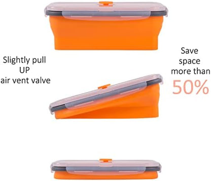 Collapsible Food Storage Containers with Airtight Lid & Vent, 40.5 oz, Kitchen Stacking Silicone Collapsible Meal Prep Container Set for Leftover, Microwave Freezer Dishwasher Safe, Orange, Set of 4
