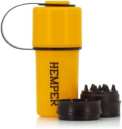 Hemper Keeper 3‑in‑1 Herb Grinder with Dual Storage Container - Smell‑Proof, Airtight & Water‑Resistant - Built‑In Removable Grinder, Dual Compartments for Flower & Ground - (Yellow & Black)