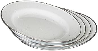 Stansport Deluxe 24-Piece Enamel Tableware Set - Enamel Plates and Bowls Lightweight and Durable Camp Dish Set for Camping and Backpacking Plates and Bowls for 4 People