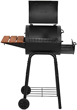 Char-Griller® Patio Pro Charcoal Grill and Smoker with Cast Iron Grates, Premium Wood Shelf and Damper Control, 250 Cooking Square Inches in Black, Model E1515