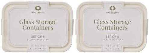 Glass Food Storage Containers with Lids — 12 Piece — 26.5 oz & 40.57 oz Glass with BPA-Free Leak Resistant Stackable Lids — Microwave, Oven & Dishwasher Safe — Ideal for Meal Prep - Vanilla Mist