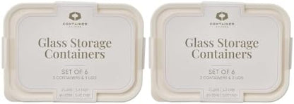 Glass Food Storage Containers with Lids — 12 Piece — 26.5 oz & 40.57 oz Glass with BPA-Free Leak Resistant Stackable Lids — Microwave, Oven & Dishwasher Safe — Ideal for Meal Prep - Vanilla Mist