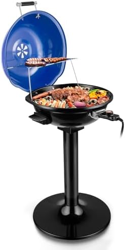 Electric Grill, Techwood Indoor/Outdoor Electric BBQ Grill, 1600W Portable Removable Stand Grill with Adjustable Heat & Drip Tray, Double Layer Design for Party, Patio & Backyard (Blue)