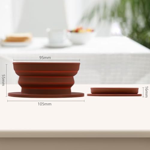 Collapsible Paperless Pour Over Coffee Dripper with Reusable Stainless Steel Coffee Filter, Single Cup Travel Pour Over Coffee Maker Camping, Portable Silicone Drip Coffee Maker Pour Over Brown