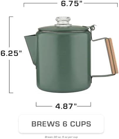 COLETTI Bozeman Color Series Percolator Coffee Pot — Camping Coffee Makers — Camping’s Favorite Percolator – NO Aluminum or Plastic (Camp Green, 6 Cup)