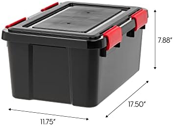 IRIS USA 6-Pack 19 Qt Storage Bins with Gasket Lids, Black/Red