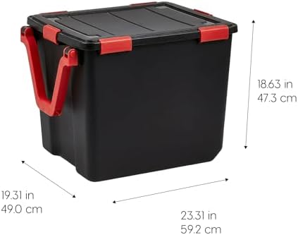 IRIS USA 3-Pack 106 Qt Storage Bins with Gasket Lids, Black/Red