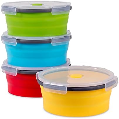 Collapsible Food Storage Containers with Airtight Lid, 40.5 oz, Kitchen Stacking Silicone Collapsible Meal Prep Container Set for Leftover, Microwave Freezer Dishwasher Safe, 4 Colors Round, Set of 4