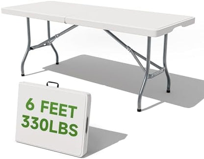 Folding Table 6 Foot - Heavy Duty 330LBS Capacity, Sturdy & Foldable Design with Safety Lock - Portable Tables Folding for Camping, Party, Indoor & Outdoor Use (Standard, 10 Pack)