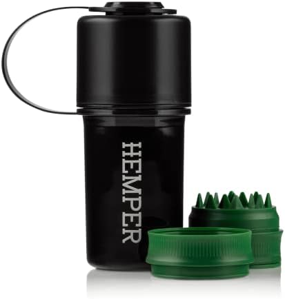 Hemper Keeper 3-in-1 Grinder & Storage Container – Compact Organizer with Removable Grinder, Dual Compartments for Raw & Ground Materials, Travel-Friendly with Clip Attachment - (Black)