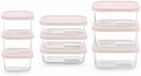Glass Food Storage Containers with Lids - 18 Piece - 10.5 oz, 17.6 oz & 25.4 oz Sets Glass with BPA-Free Leak Resistant Stackable Lids - Microwave, Oven & Dishwasher Safe - Ideal for - Berry Blush