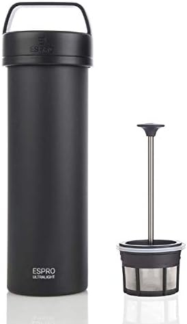 ESPRO Go P0 Ultralight French Press Coffee Maker for Travel, Vacuum Insulated Stainless Steel, 16 Ounces, Matte Meteorite Black