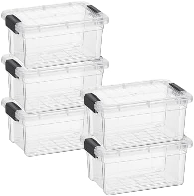 Superio Clear Storage Boxes with Lids, 3.5 Quart Plastic Container Bins for Organizing, Stackable Crates, BPA Free, Non Toxic, Odor Free, Organizers for Home, Office and Dorm, 5 Pack