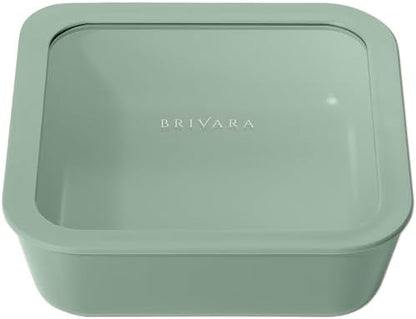 Glass Food Storage Container with Lid, 8-Cup Large Square | Microwave-Safe Airtight Lid, Oven-Safe Ceramic-Coated Glass | Zero Plastic, No PFAS/PFOA/BPA, Reusable [Willow]