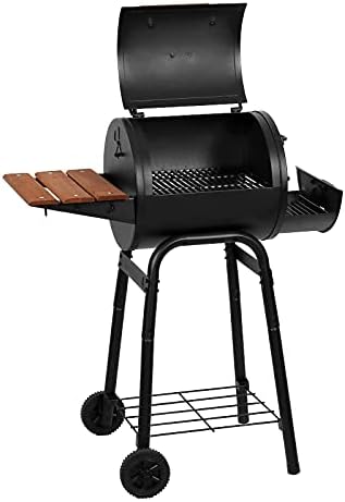 Char-Griller® Patio Pro Charcoal Grill and Smoker with Cast Iron Grates, Premium Wood Shelf and Damper Control, 250 Cooking Square Inches in Black, Model E1515