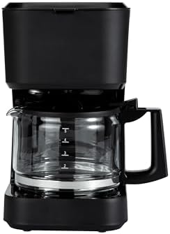 Amazon Basics 5 Cup Drip Coffee Maker with Glass Coffee Pot (0.8 Qt), Auto Shut-off, Auto Pause, Removable Filter Basket, Matte Black